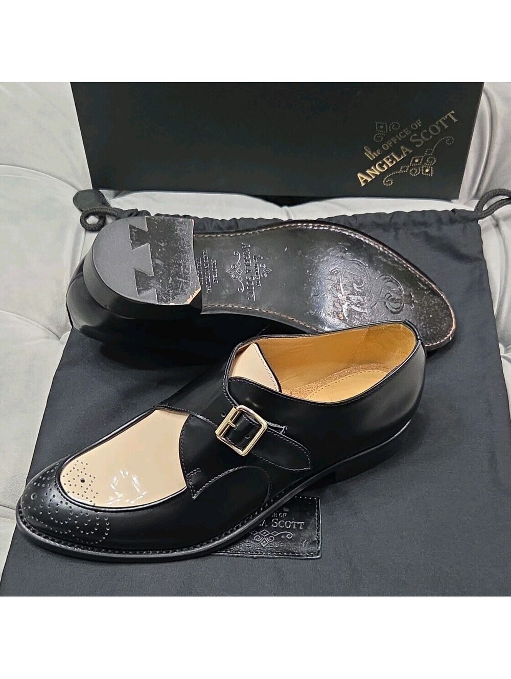 The Office Of Angela Scott Mr Georgie Monkstrap Black White Women Shoes 36.5 6.5 - Picture 2 of 13